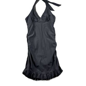 Spanx Love Your Assets One Piece Halter Swim Dress Black Medium/Large P256